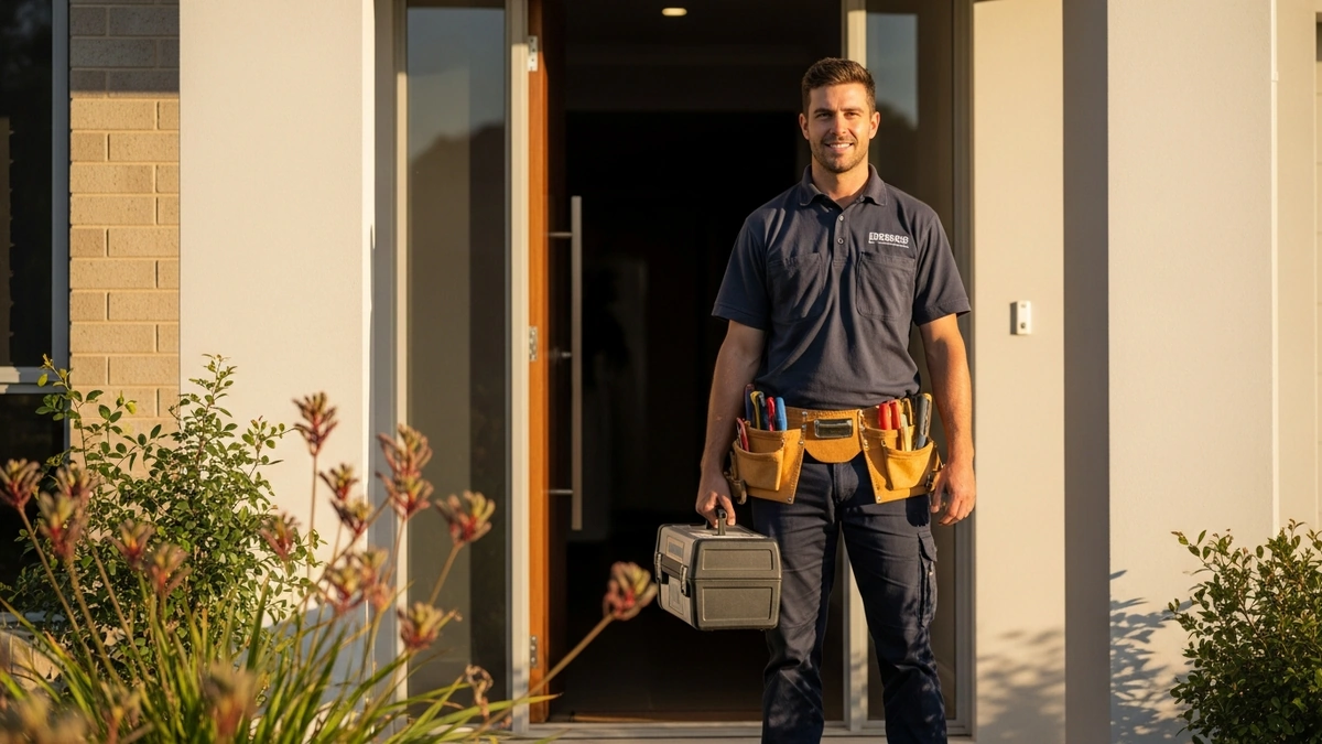 Tradie on a job site checking their phone to see new customer enquiries from local SEO